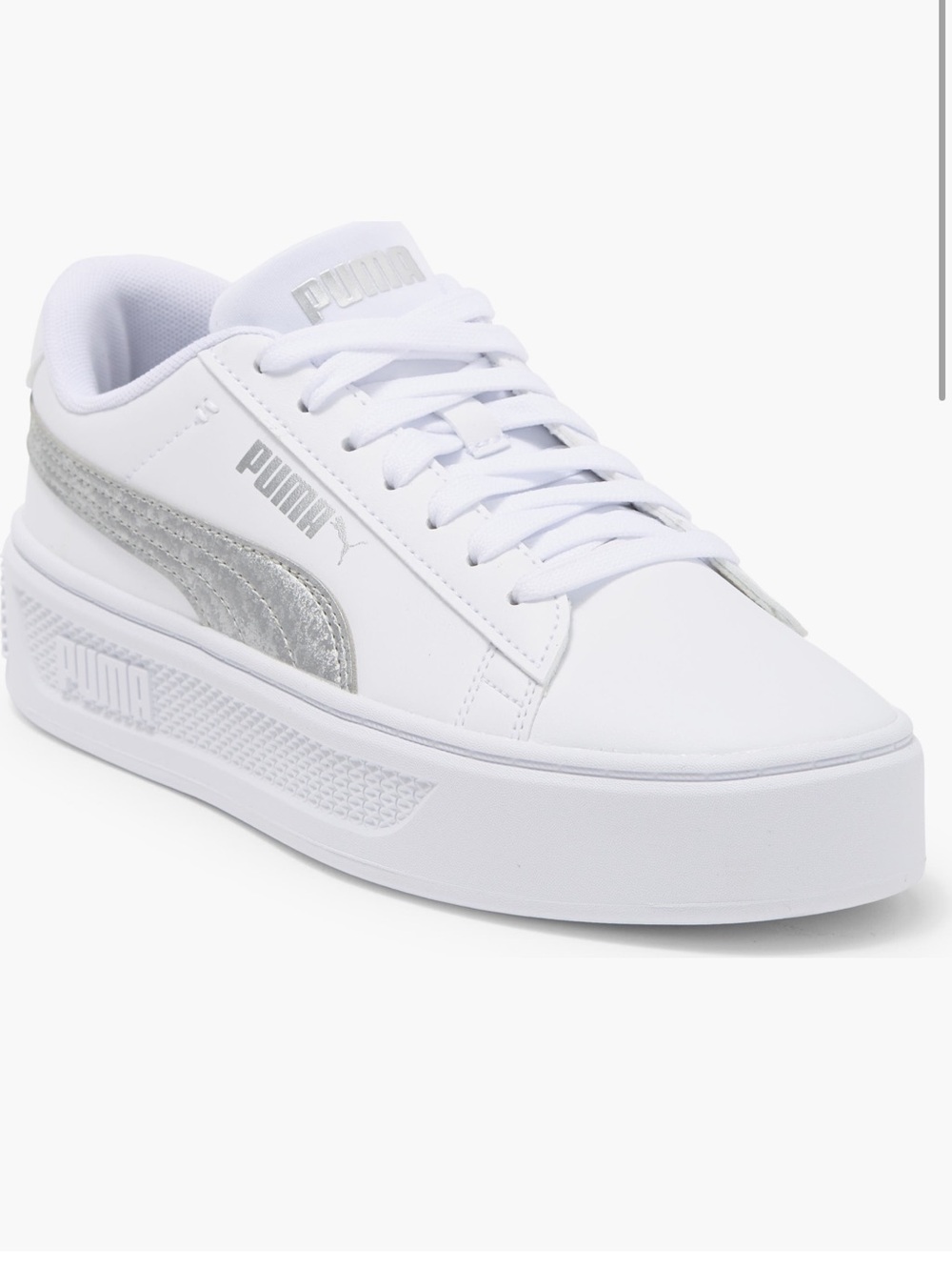 Puma White Platform Sneaker with Silver Formstrip